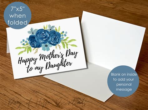 Printable Daughter Mothers Day Card Happy Mother's Day to My Daughter Mothers Day Card From Mom ...