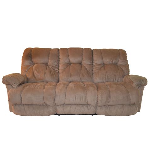 Tan UltraSuede Couch With Two Reclining Sections | EBTH