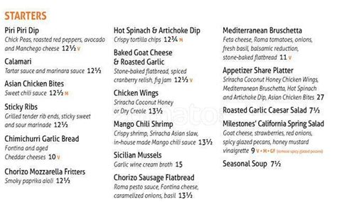 Menu at Milestones pub & bar, Coquitlam, Barnet Hwy