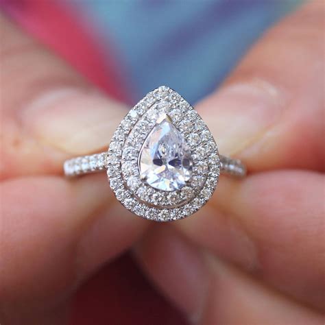 Double Halo Pear Shaped Diamond Engagement Ring, 1.65 Carat, Teardrop Diam… | Wedding rings ...
