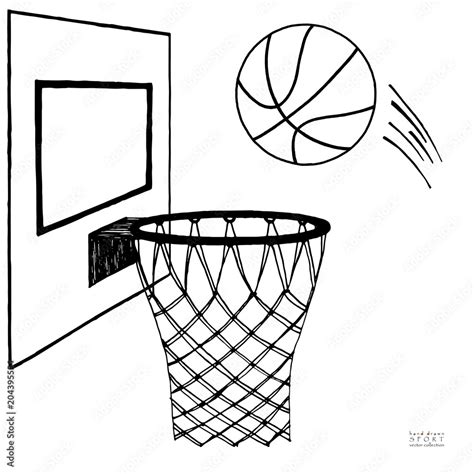 Action vector illustration of basketball going into a hoop. Backboard ...