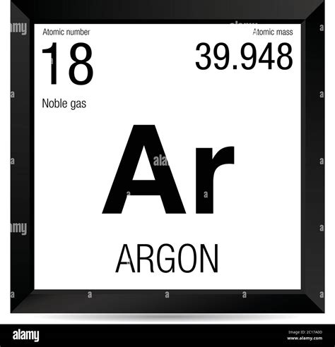 Argon symbol. Element number 18 of the Periodic Table of the Elements - Chemistry - Black square ...