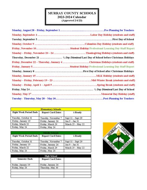 Murray County Schools Calendar 2023-2024 in PDF