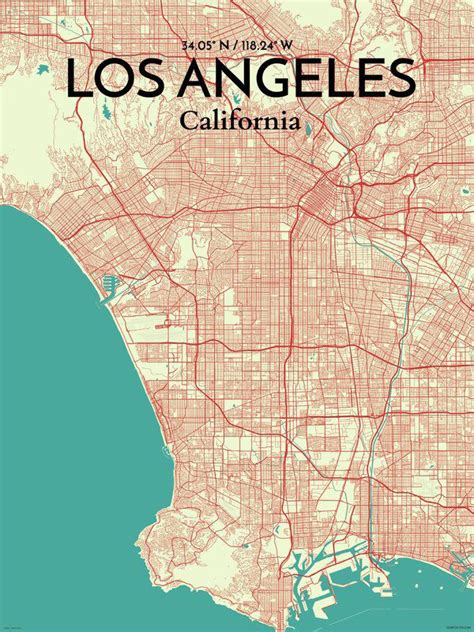 'Los Angeles City Map' Graphic Art Print Poster in Tricolor | City maps graphic, Poster prints ...