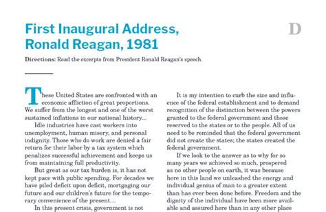 Handout D: First Inaugural Address, Ronald Reagan, 1981 - Bill of ...