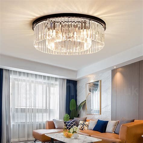 Postmodern Luxury Round K9 Crystal Flush Mount Ceiling Light Living Room Dining Room Exhibition ...