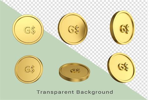 Premium PSD | 3d illustration set of gold guyanese dollar coin in different angels