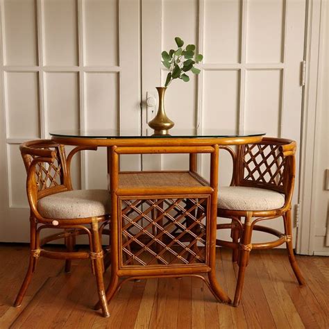 Vintage 60s Rattan Bamboo Dining Table Set for 2 | Rattan dining table ...