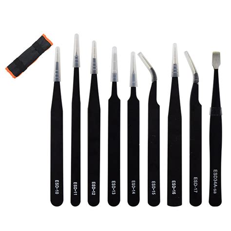 9PCS/PACK ESD Tweezers Set Stainless Steel Anti static Precision ...