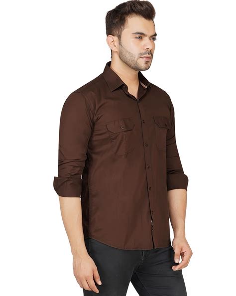 D Kumar Men's Cotton Regular Fit Light Brown Solid Full Sleeves Formal ...