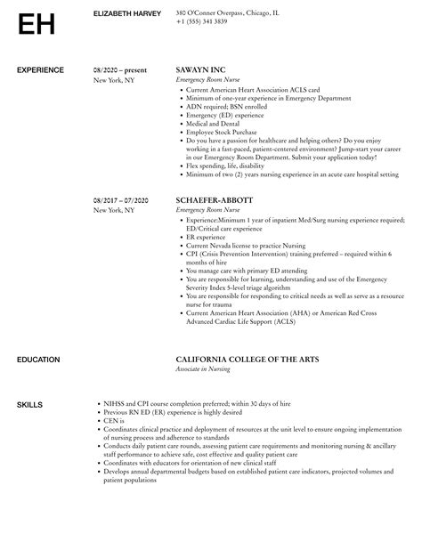 Emergency Room Nurse Resume Samples | Velvet Jobs