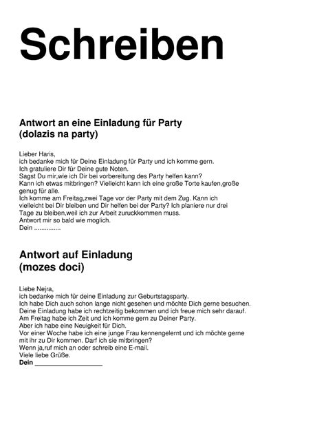 Pdfcoffee - german language - Schreiben Antwort an eine Einladung für Party (dolazis na party ...