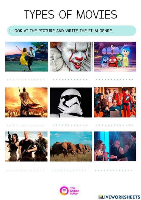 Film Genres worksheet for 6th grade | Film genres, Movies by genre, Genres