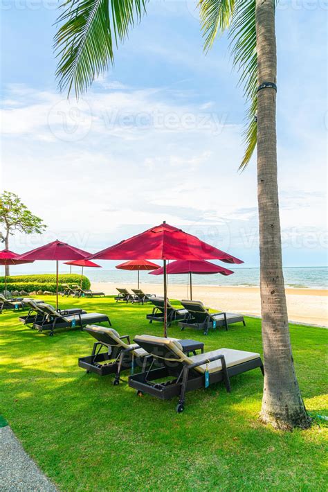 beach chair and umbrella with sea beach background 6603833 Stock Photo ...