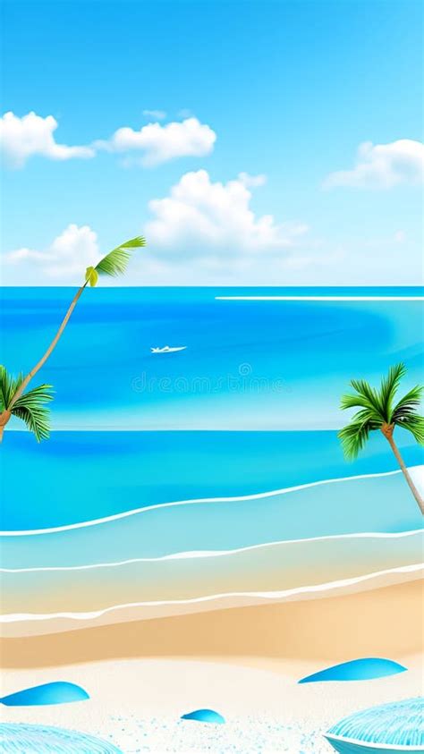 Ocean Beach Sea Scenery Natural Scenery Bay Waves Sceneries Illustration Stock Illustration ...