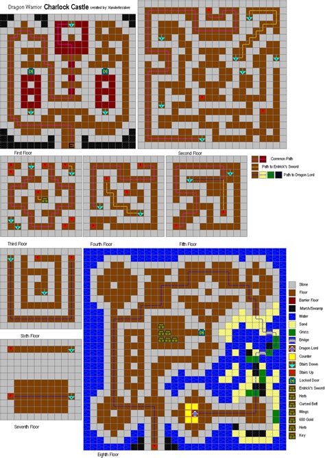 Dragon Quest I & II Charlock Castle Map Map for Super Nintendo by Xanderlesabre - GameFAQs