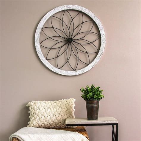 Stratton Home Decor Flower Metal and Wood Art Deco Wall Decor S09601 - The Home Depot