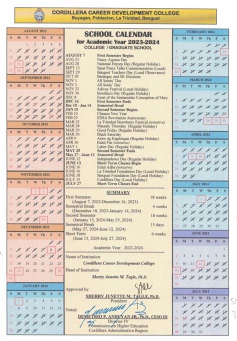 Academic and Activities Calendar 2023-2024 – Cordillera Career Development College