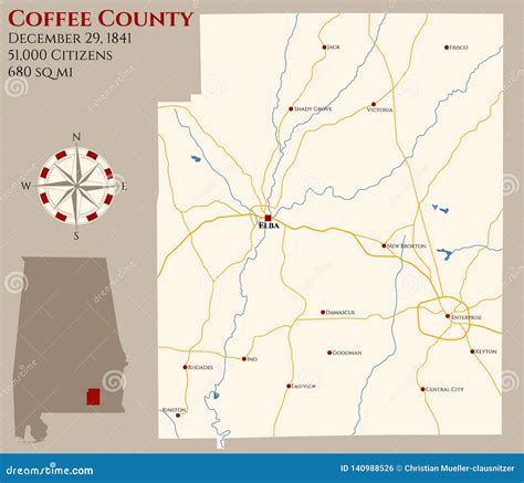 Map of Coffee County in Alabama Stock Vector - Illustration of federal ...