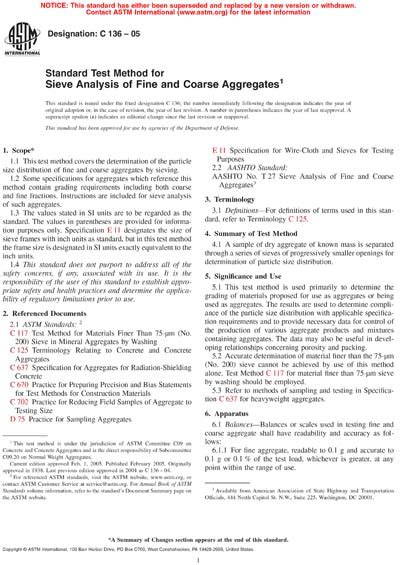 ASTM C136-05 - Standard Test Method for Sieve Analysis of Fine and Coarse Aggregates