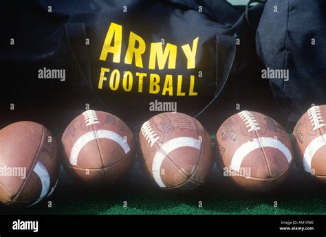 Close up of row of footballs and Army Football logo Michie Stadium NY ...