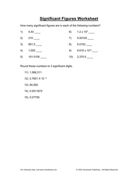 Significant Figures Worksheet