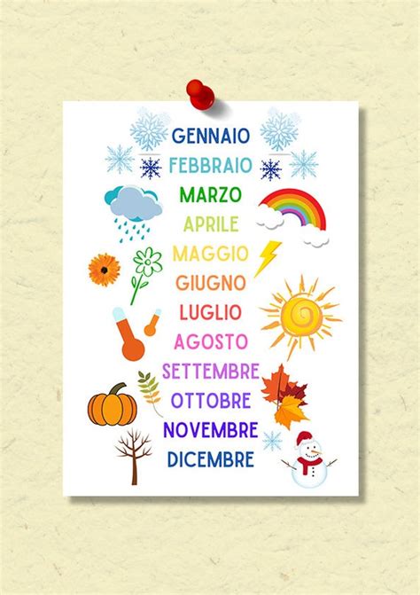 Months of the Year in Italian Digital Printable Chart / Mesi - Etsy