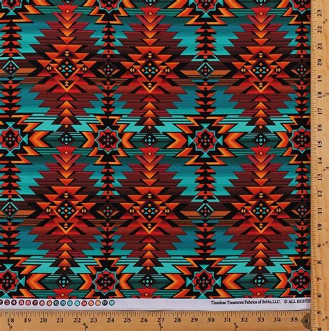 Cotton Southwestern Aztec Tribal Diamond Stripes Southwest Turquoise Rust-Red Brown Geometric ...