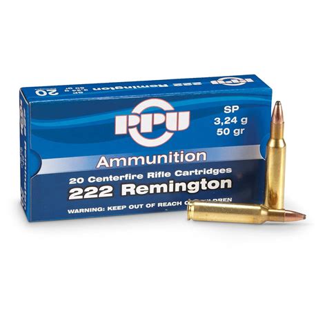 PPU, .222 Remington, SP, 50 Grain, 20 Rounds - 222318, .222 Remington Ammo at Sportsman's Guide