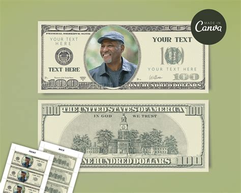 100 Dollar Bill Template, Custom Game Party Play Money, Add Your Text ...