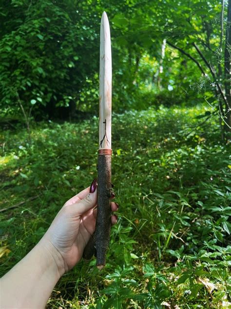 Three Pronged Hawthorn Wand With Ogham Inscription and Copper | Etsy