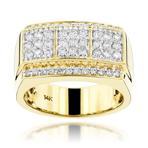 14K Yellow Gold Designer Diamond Ring for Men by Luxurman 0.95ct G-H VS ...