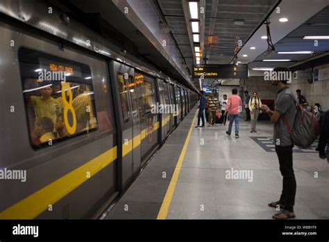 New Delhi, India - August 10, 2019: Delhi Metro train at station in New ...