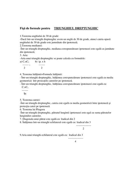 (DOC) Fişă de Formule Pentru Triunghiul Dreptunghic - DOKUMEN.TIPS