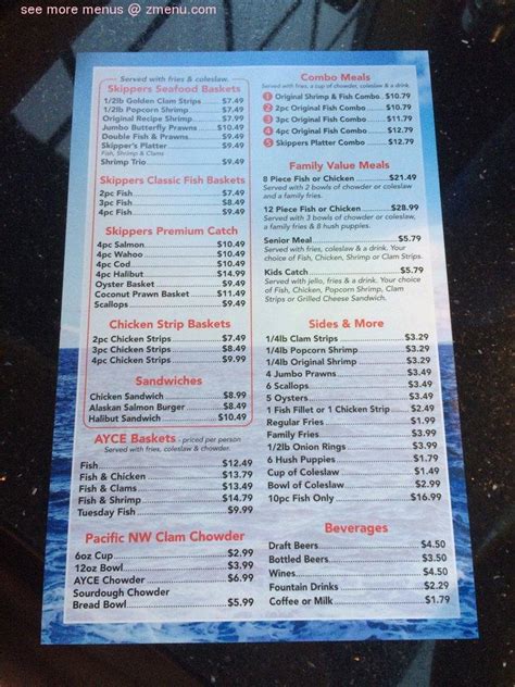 Menu at Skippers Seafood & Chowder restaurant, Silverdale