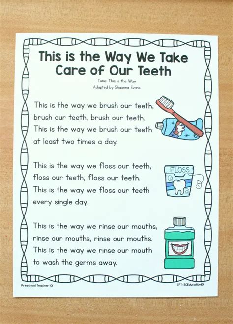 Dental Health Preschool Song Printable - Fantastic Fun & Learning ...