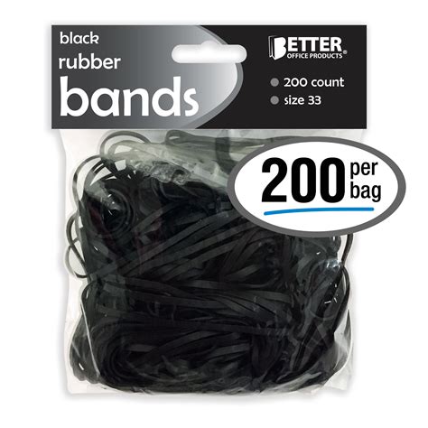 200 Black Rubber Bands, by Better Office Products, Size 33, 200/Bag, Vibrant Black Rubber Bands ...