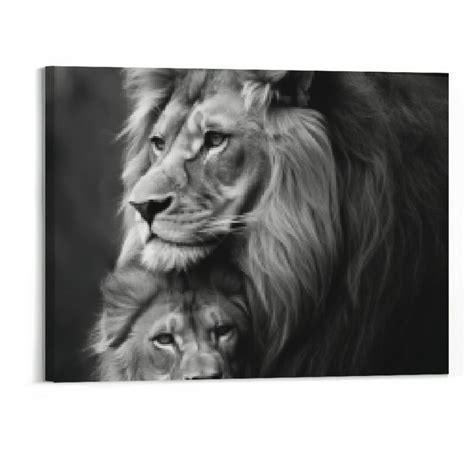 FLORID Lion and Lioness Hug Poster Black and White Animal Lion 20x16in Canvas Painting 20x16in ...