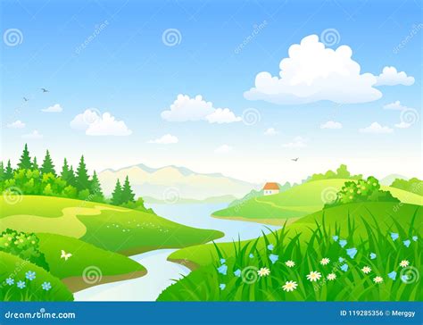 Cartoon summer scenery stock vector. Illustration of background - 119285356