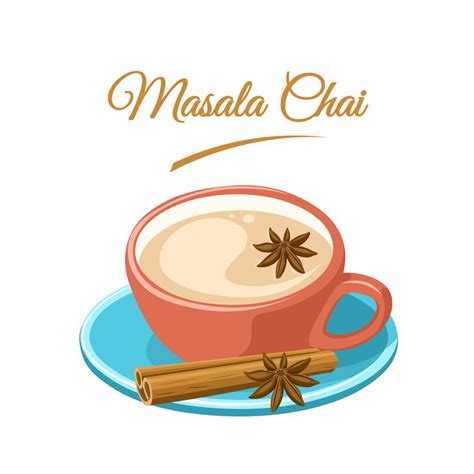 Vector illustration, Masala chai, Indian drink, Black tea with milk and ...