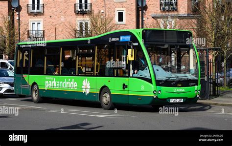 Shrewsbury, UK - March 19, 2024; Arriva passenger bus in green ...