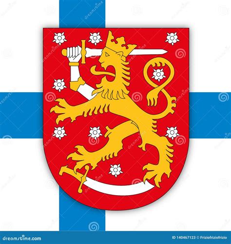 Suomi Finland Coat of Arms on the Finnish Flag Stock Vector - Illustration of europe, eurozone ...