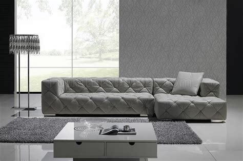 Grey Full Italian Leather Modern Sectional Sofa w/Crystals