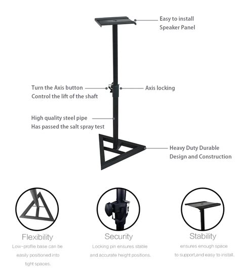 Metal Heavy Duty Height Adjustable Studio Monitor Speaker Stand,Triangle Steel Speaker Stands ...