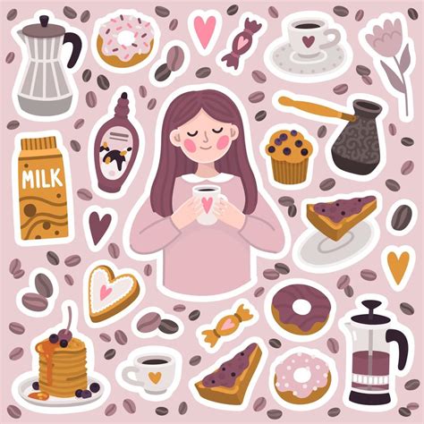 Coffee cute stickers 7017448 Vector Art at Vecteezy