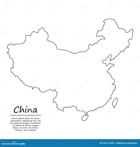 Simple Outline Map of China, in Sketch Line Style Stock Vector ...