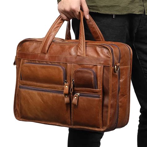 Luxury European Brand Designer Natural Genuine Leather Men Handbag Vintage Oil Wax Cow Leather ...