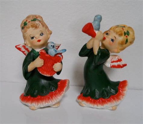 Vintage Lefton Christmas Angels Figurines with Blue by cyndalees, $12.00 | Christmas angels ...