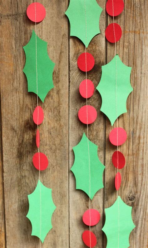 Holly Garland, Paper Garland, Christmas Decoration, Christmas Garland, Holiday Decorations ...