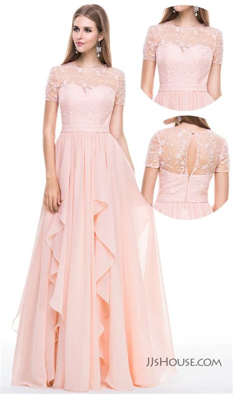 [US$ 168.00] A-Line/Princess Scoop Neck Floor-Length Chiffon Lace ...